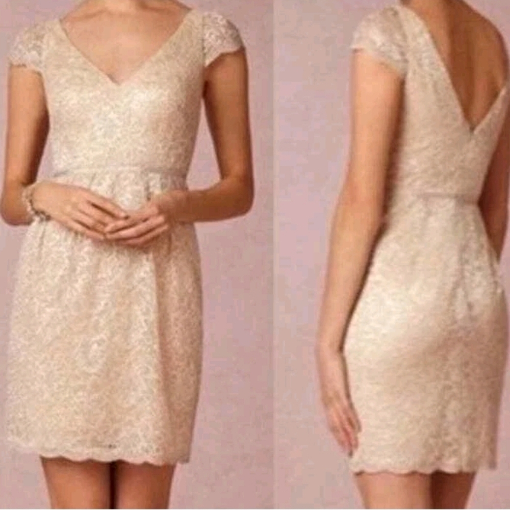 Jenny Yoo Anthropologie Beckett Cap Sleeve Lace Dress Cream Sz 2 BHLDN